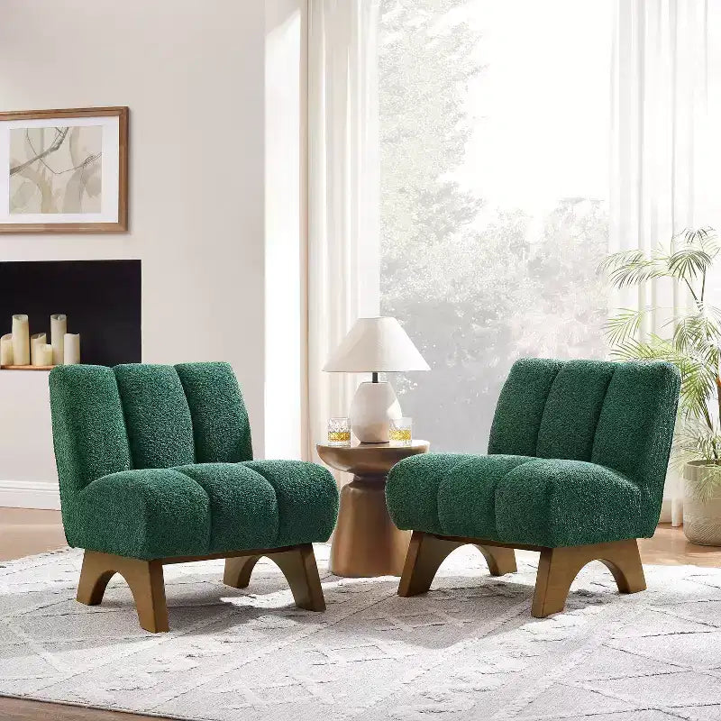 Chaise d'appoint sans accoudoirs Art Leon en tissu polaire avec pieds en bois d'hévéa