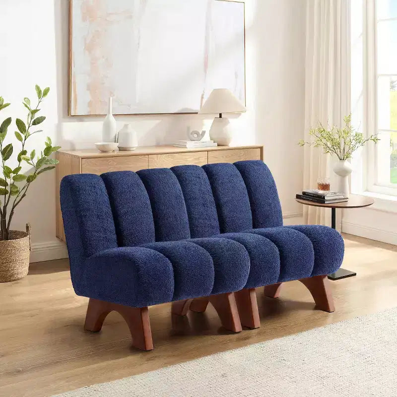 Chaise d'appoint sans accoudoirs Art Leon en tissu polaire avec pieds en bois d'hévéa