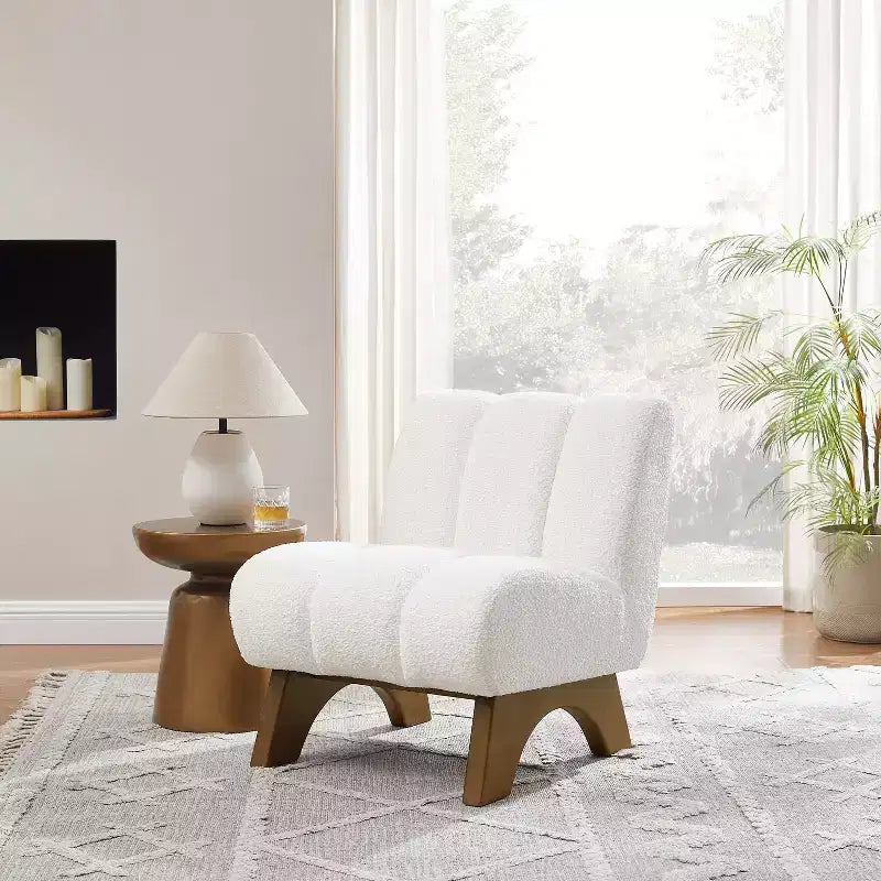 Chaise d'appoint sans accoudoirs Art Leon en tissu polaire avec pieds en bois d'hévéa