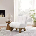 Chaise d'appoint sans accoudoirs Art Leon en tissu polaire avec pieds en bois d'hévéa