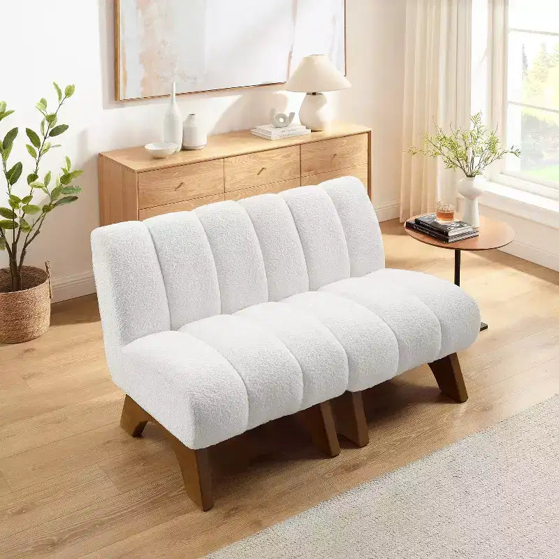 Chaise d'appoint sans accoudoirs Art Leon en tissu polaire avec pieds en bois d'hévéa