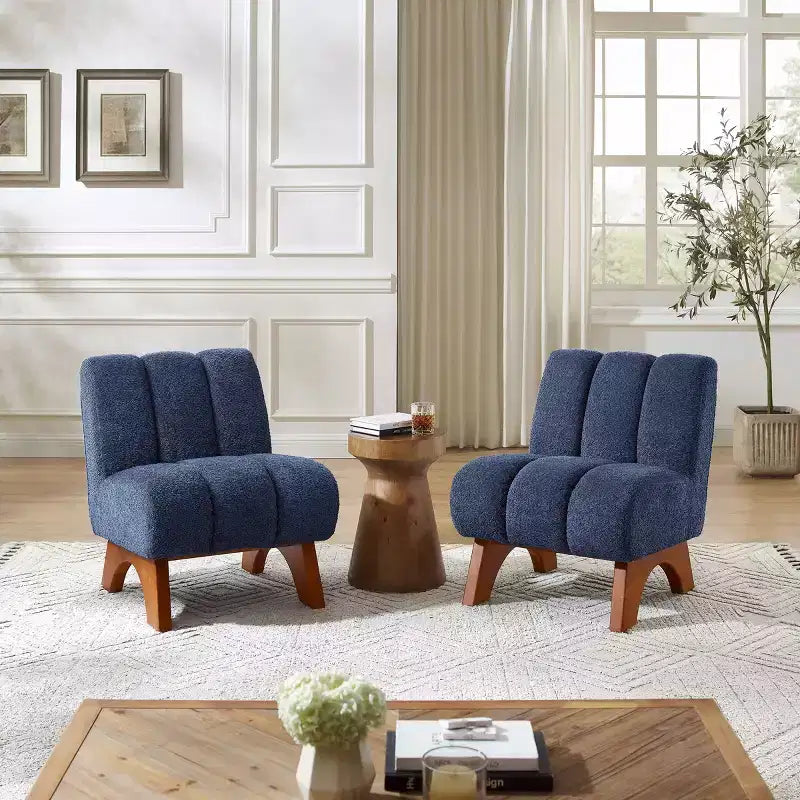 Chaise d'appoint sans accoudoirs Art Leon en tissu polaire avec pieds en bois d'hévéa