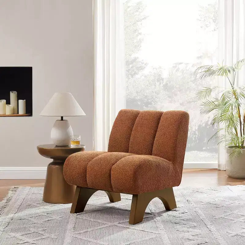 Chaise d'appoint sans accoudoirs Art Leon en tissu polaire avec pieds en bois d'hévéa