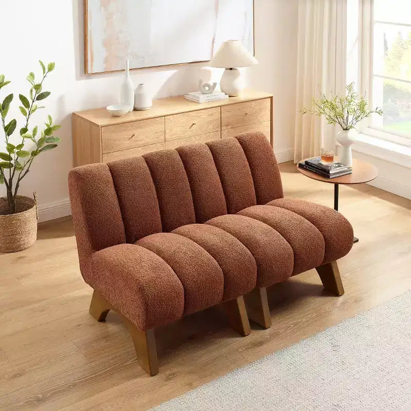 Chaise d'appoint sans accoudoirs Art Leon en tissu polaire avec pieds en bois d'hévéa