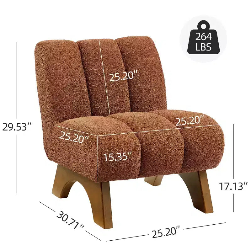 Chaise d'appoint sans accoudoirs Art Leon en tissu polaire avec pieds en bois d'hévéa