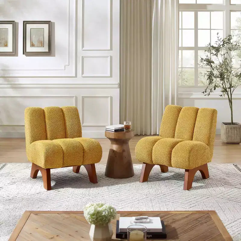 Chaise d'appoint sans accoudoirs Art Leon en tissu polaire avec pieds en bois d'hévéa