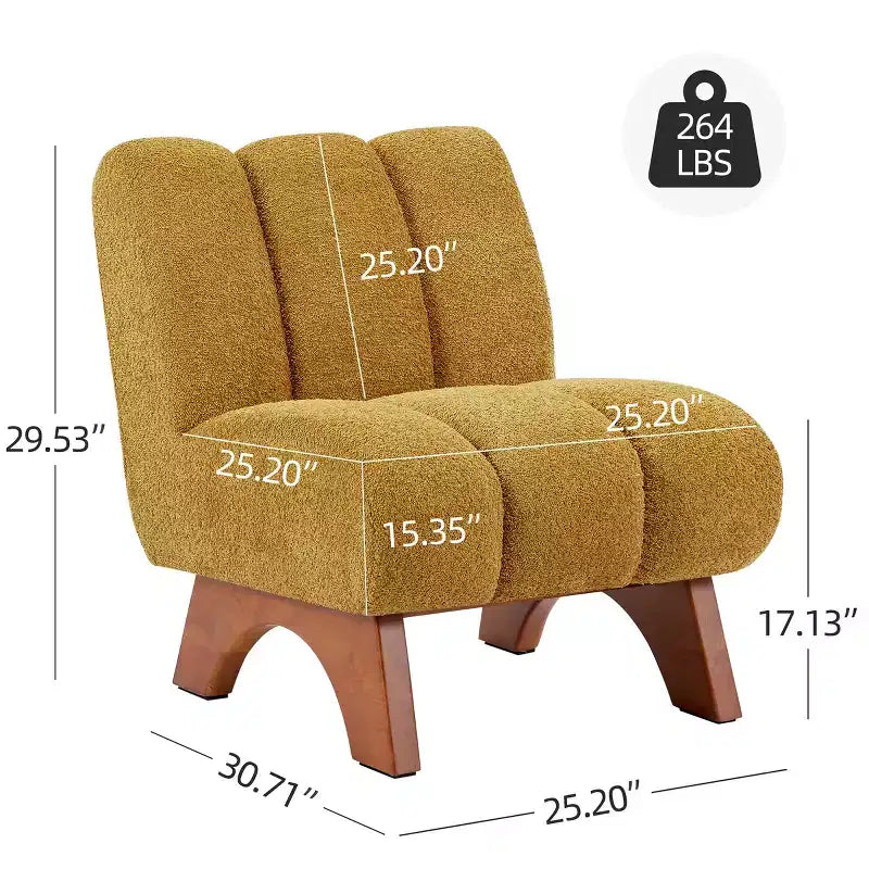 Chaise d'appoint sans accoudoirs Art Leon en tissu polaire avec pieds en bois d'hévéa
