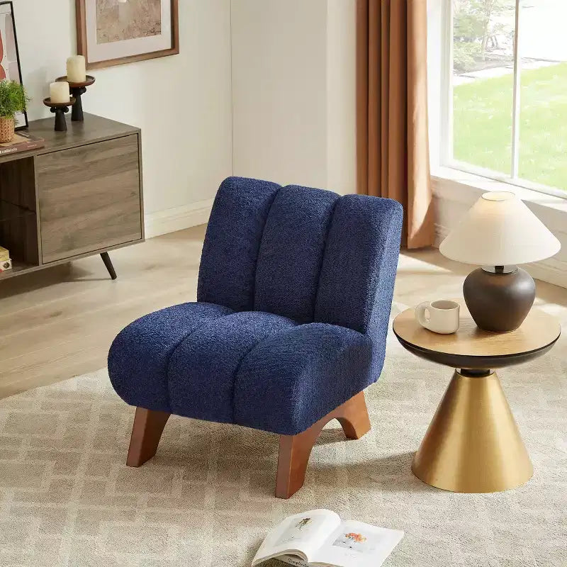 Chaise d'appoint sans accoudoirs Art Leon en tissu polaire avec pieds en bois d'hévéa
