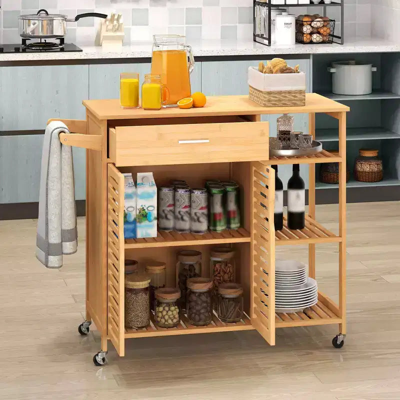 Chariot îlot de cuisine Costway 35,5 avec roulettes verrouillables Tiroir Étagères ouvertes Porte-serviettes