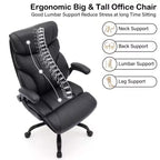 Fauteuil de bureau de direction à dossier haut - Capacité de 227 kg Fauteuil pivotant ergonomique en cuir PU avec hauteur réglable, support lombaire et accoudoirs relevables