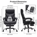 Fauteuil de bureau de direction à dossier haut - Capacité de 227 kg Fauteuil pivotant ergonomique en cuir PU avec hauteur réglable, support lombaire et accoudoirs relevables