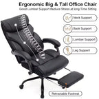 Fauteuil de bureau de direction à dossier haut - Capacité de 227 kg Fauteuil pivotant ergonomique en cuir PU avec hauteur réglable, support lombaire et accoudoirs relevables
