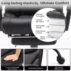 Fauteuil de bureau de direction à dossier haut - Capacité de 227 kg Fauteuil pivotant ergonomique en cuir PU avec hauteur réglable, support lombaire et accoudoirs relevables