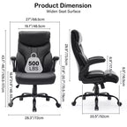 Fauteuil de bureau de direction à dossier haut - Capacité de 227 kg Fauteuil pivotant ergonomique en cuir PU avec hauteur réglable, support lombaire et accoudoirs relevables