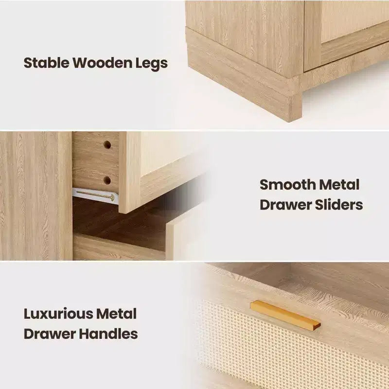 Commode Zstar pour chambre, armoire de rangement en bois avec façades en rotin