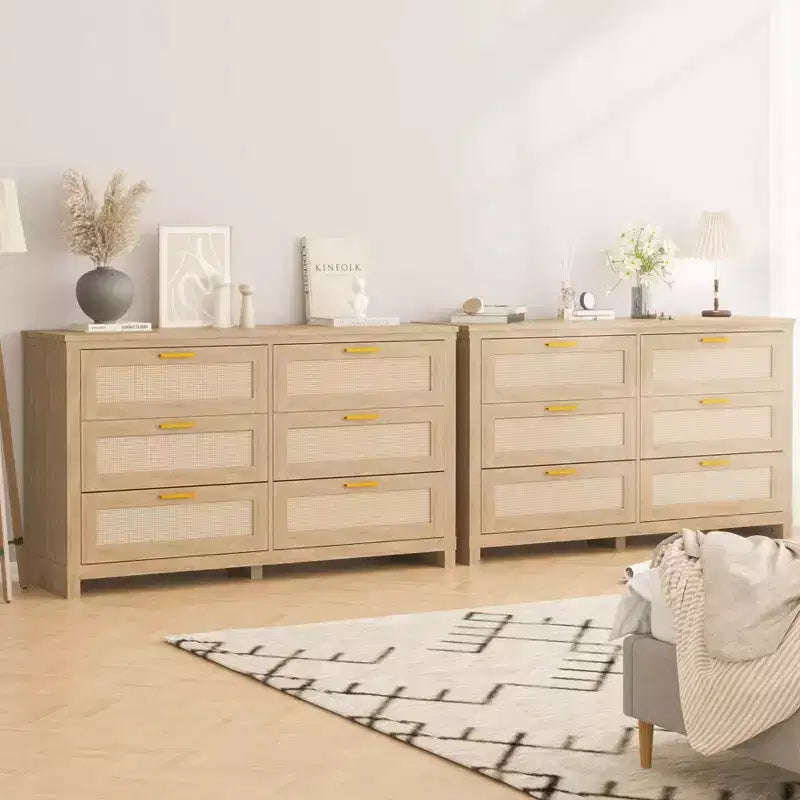 Commode Zstar pour chambre, armoire de rangement en bois avec façades en rotin