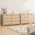 Commode Zstar pour chambre, armoire de rangement en bois avec façades en rotin