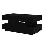 Table basse relevable avec 2 tiroirs et LED, table de cocktail moderne, table d'appoint de canapé, table de rangement avec compartiment caché, blanc/noir - ModernLuxe