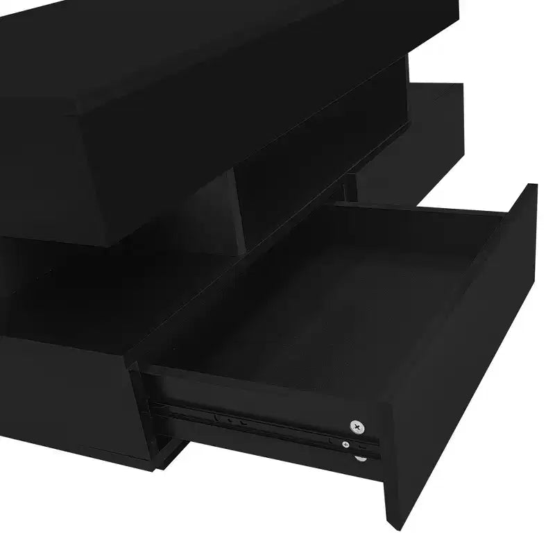 Table basse relevable avec 2 tiroirs et LED, table de cocktail moderne, table d'appoint de canapé, table de rangement avec compartiment caché, blanc/noir - ModernLuxe