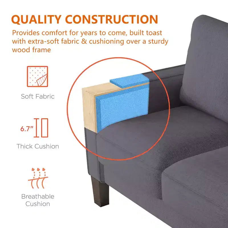 Canapé GDFStudio Hodgson moderne à 3 places en bois et tissu