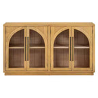 Meuble buffet de rangement Merax à 4 portes de style rétro avec verre arqué et étagères réglables
