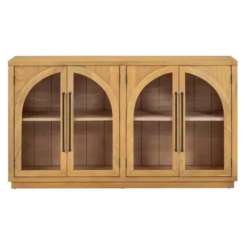 Meuble buffet de rangement Merax à 4 portes de style rétro avec verre arqué et étagères réglables