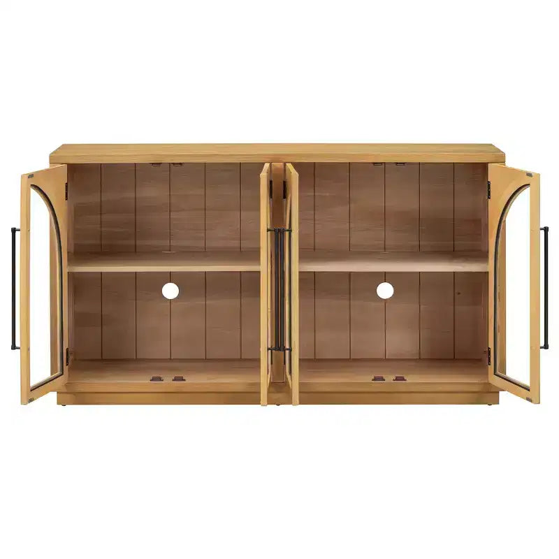 Meuble buffet de rangement Merax à 4 portes de style rétro avec verre arqué et étagères réglables