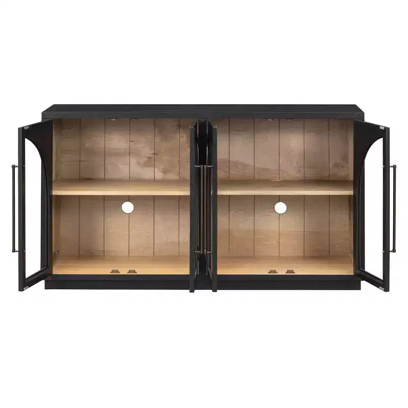 Meuble buffet de rangement Merax à 4 portes de style rétro avec verre arqué et étagères réglables