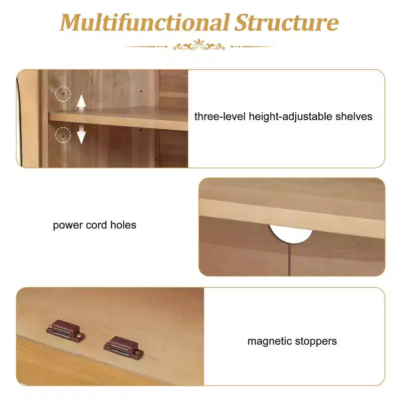 Meuble buffet de rangement Merax à 4 portes de style rétro avec verre arqué et étagères réglables