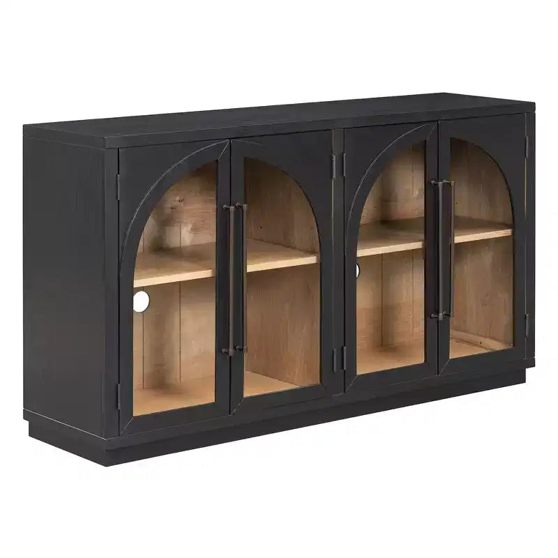 Meuble buffet de rangement Merax à 4 portes de style rétro avec verre arqué et étagères réglables