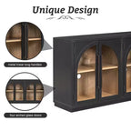 Meuble buffet de rangement Merax à 4 portes de style rétro avec verre arqué et étagères réglables