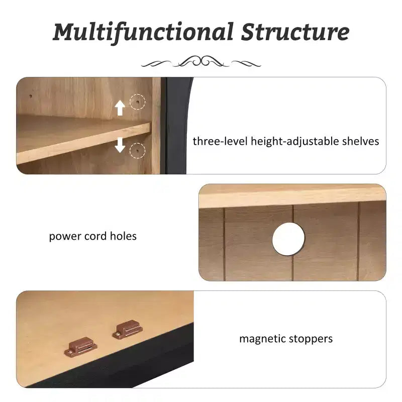 Meuble buffet de rangement Merax à 4 portes de style rétro avec verre arqué et étagères réglables