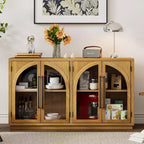 Meuble buffet de rangement Merax à 4 portes de style rétro avec verre arqué et étagères réglables