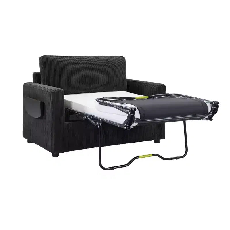Chaise longue convertible, canapé-lit double, causeuse avec matelas pliable, table d'appoint pliable, poche de rangement et ports USB - ModernLuxe