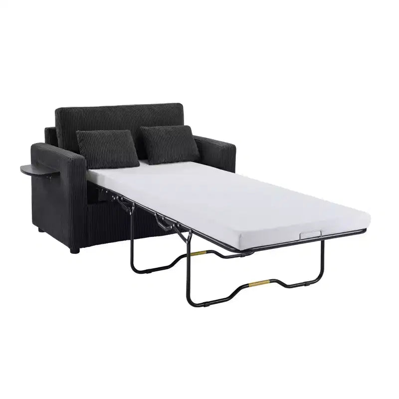Chaise longue convertible, canapé-lit double, causeuse avec matelas pliable, table d'appoint pliable, poche de rangement et ports USB - ModernLuxe