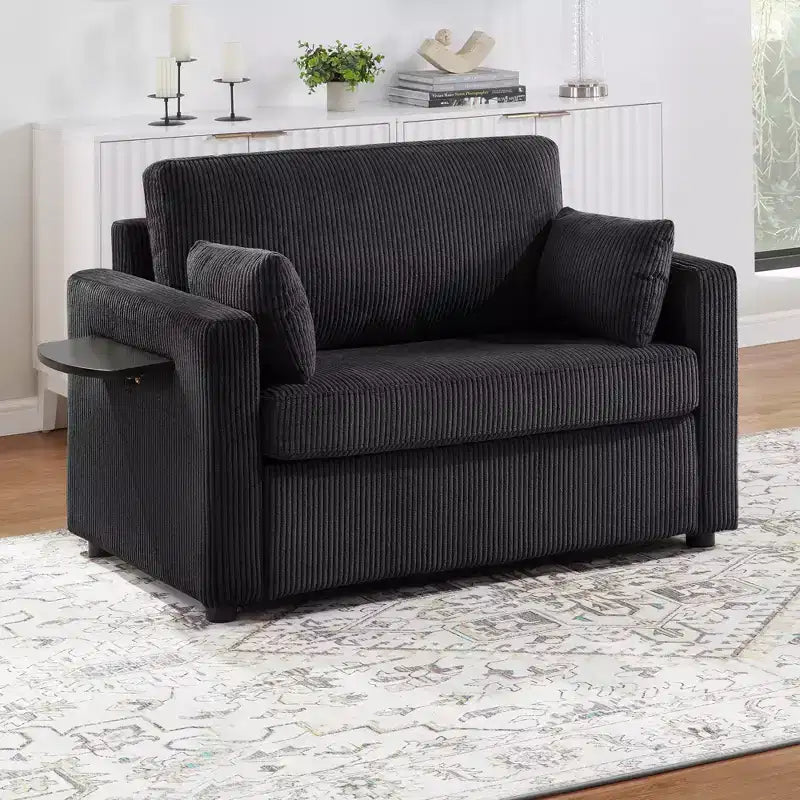 Chaise longue convertible, canapé-lit double, causeuse avec matelas pliable, table d'appoint pliable, poche de rangement et ports USB - ModernLuxe