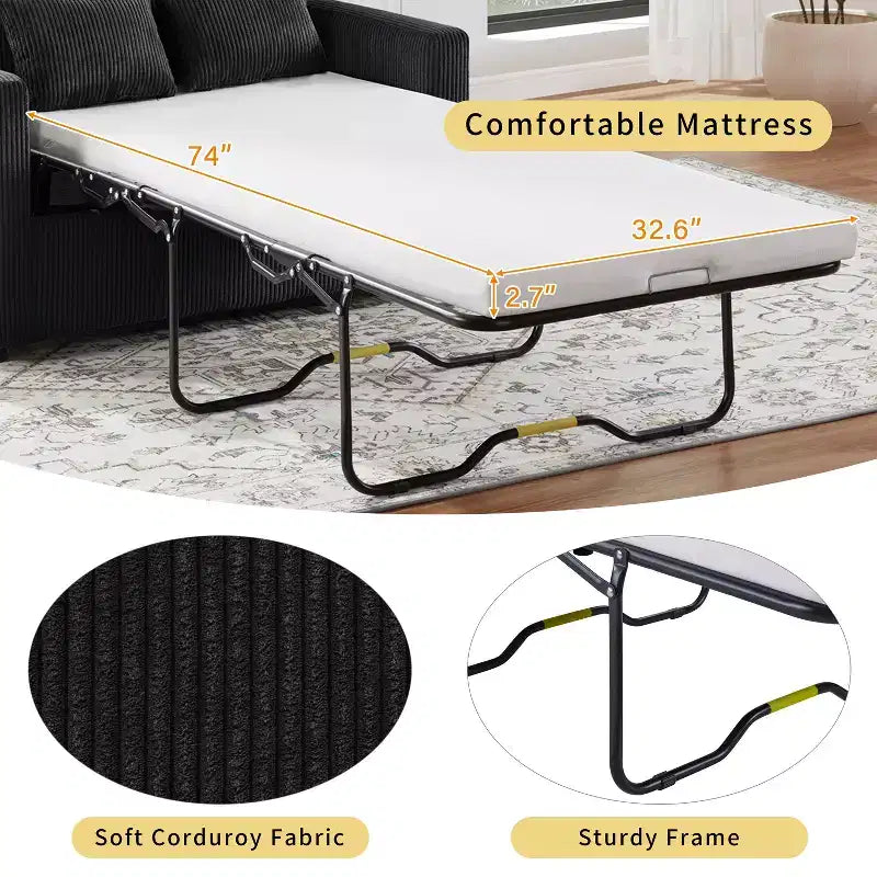 Chaise longue convertible, canapé-lit double, causeuse avec matelas pliable, table d'appoint pliable, poche de rangement et ports USB - ModernLuxe