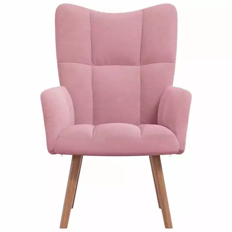 vidaXL Fauteuil Relax Rose - Fauteuil en Velours avec Pieds en Bois d'Hévéa Massif et Cadre en Acier, Style Moderne
