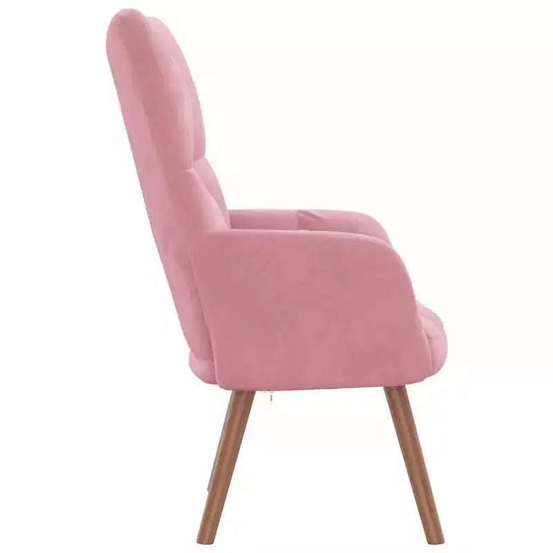 vidaXL Fauteuil Relax Rose - Fauteuil en Velours avec Pieds en Bois d'Hévéa Massif et Cadre en Acier, Style Moderne