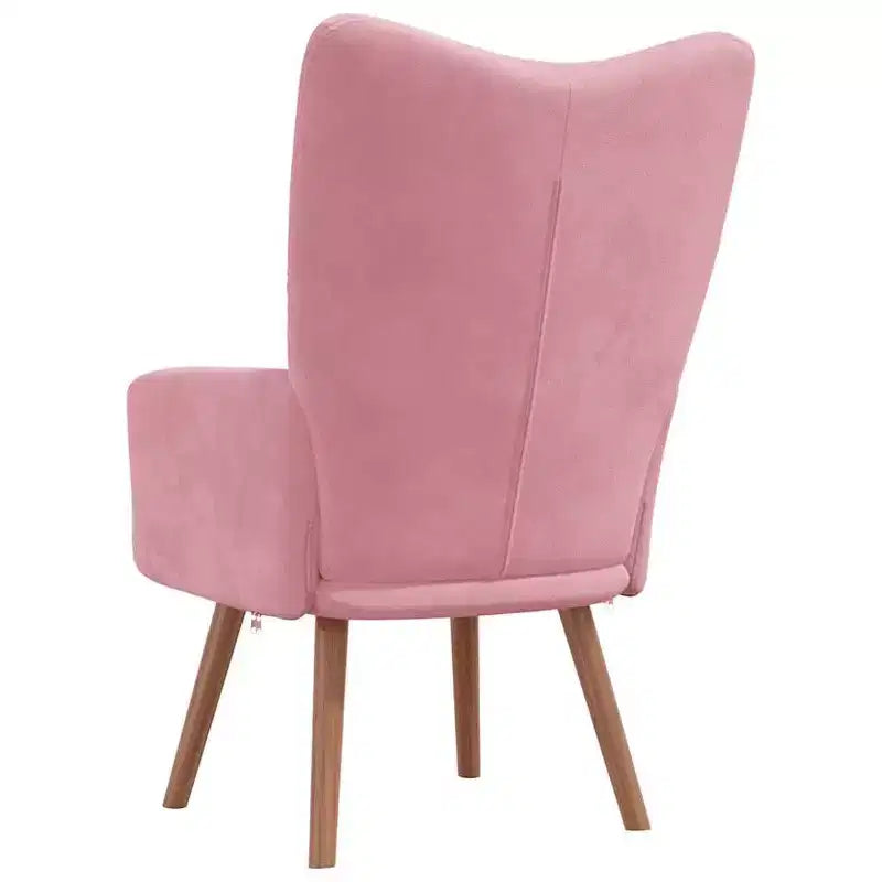 vidaXL Fauteuil Relax Rose - Fauteuil en Velours avec Pieds en Bois d'Hévéa Massif et Cadre en Acier, Style Moderne