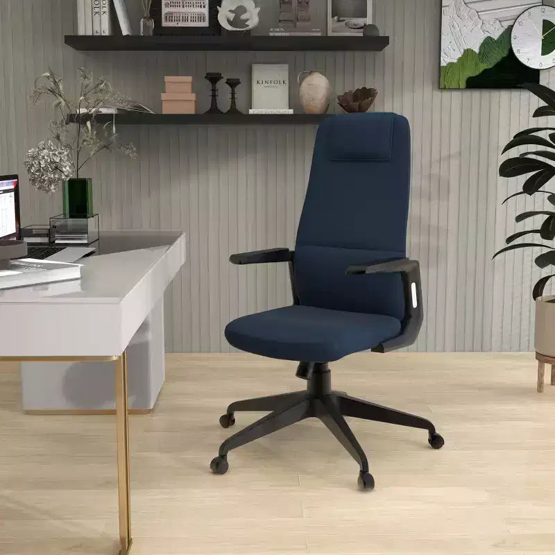Chaise de bureau ergonomique LeisureMod Nexa à dossier haut - Hauteur réglable, pivotante, inclinable, appuie-tête rembourré, soutien lombaire, chaise de bureau pour la maison