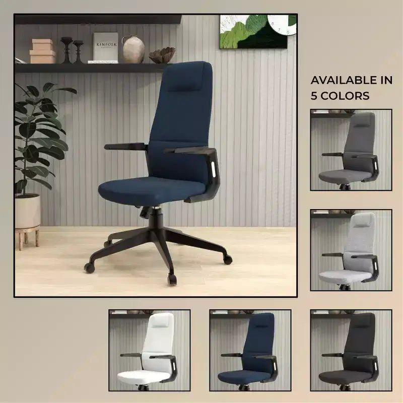 Chaise de bureau ergonomique LeisureMod Nexa à dossier haut - Hauteur réglable, pivotante, inclinable, appuie-tête rembourré, soutien lombaire, chaise de bureau pour la maison