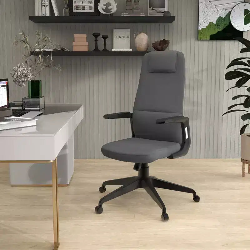 Chaise de bureau ergonomique LeisureMod Nexa à dossier haut - Hauteur réglable, pivotante, inclinable, appuie-tête rembourré, soutien lombaire, chaise de bureau pour la maison