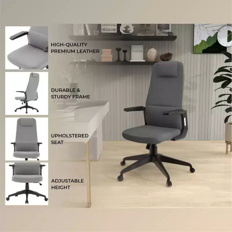Chaise de bureau ergonomique LeisureMod Nexa à dossier haut - Hauteur réglable, pivotante, inclinable, appuie-tête rembourré, soutien lombaire, chaise de bureau pour la maison