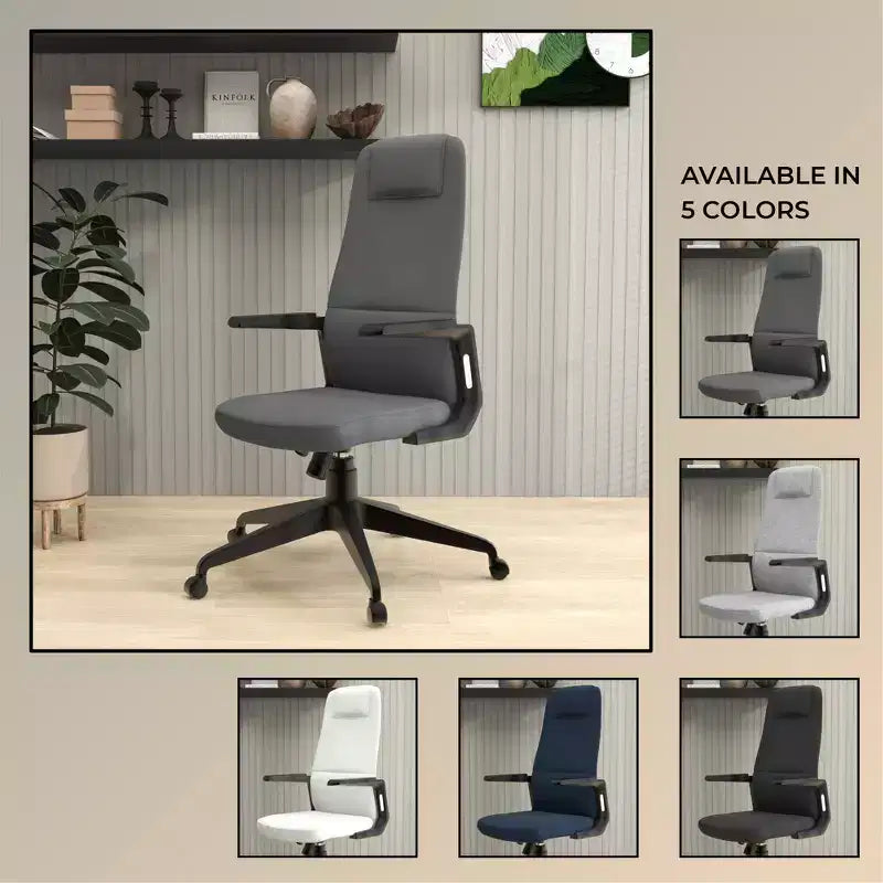 Chaise de bureau ergonomique LeisureMod Nexa à dossier haut - Hauteur réglable, pivotante, inclinable, appuie-tête rembourré, soutien lombaire, chaise de bureau pour la maison