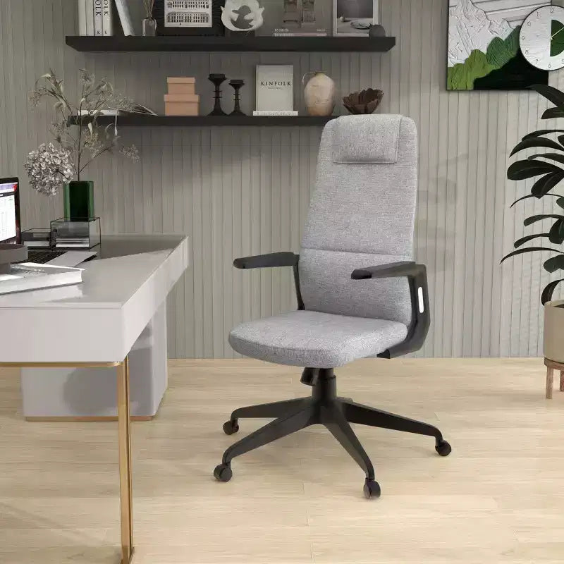 Chaise de bureau ergonomique LeisureMod Nexa à dossier haut - Hauteur réglable, pivotante, inclinable, appuie-tête rembourré, soutien lombaire, chaise de bureau pour la maison