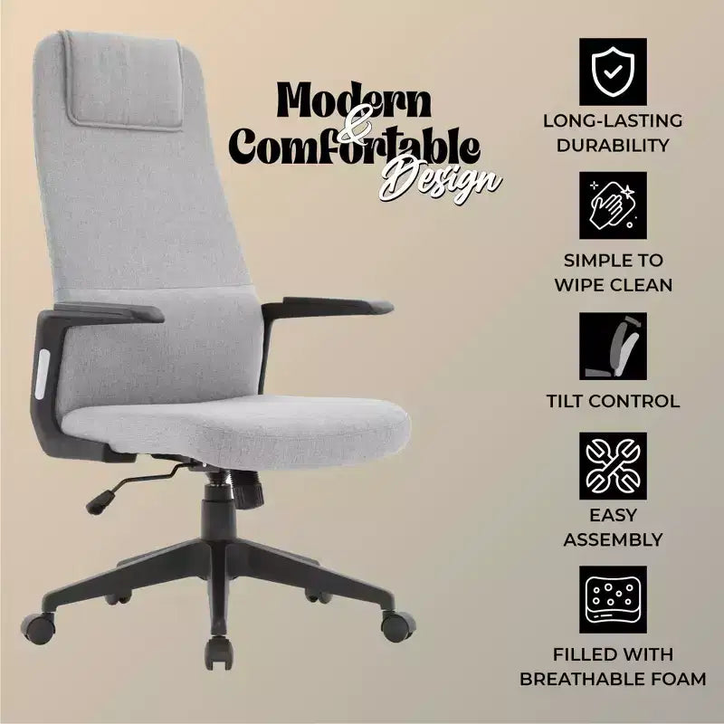 Chaise de bureau ergonomique LeisureMod Nexa à dossier haut - Hauteur réglable, pivotante, inclinable, appuie-tête rembourré, soutien lombaire, chaise de bureau pour la maison