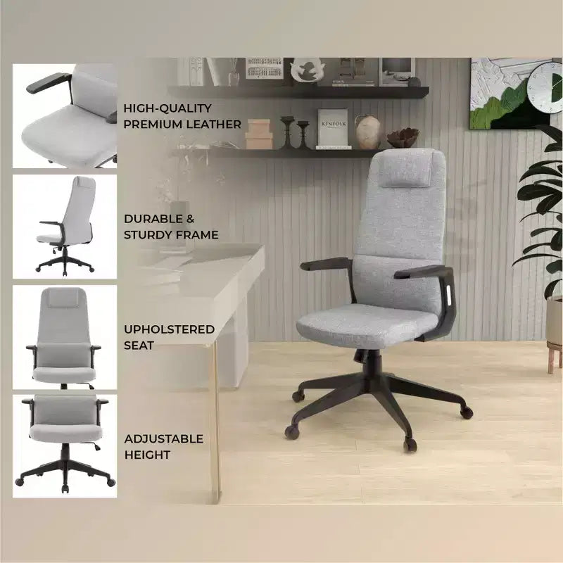 Chaise de bureau ergonomique LeisureMod Nexa à dossier haut - Hauteur réglable, pivotante, inclinable, appuie-tête rembourré, soutien lombaire, chaise de bureau pour la maison