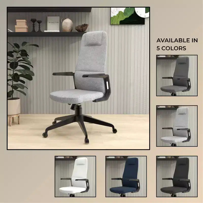 Chaise de bureau ergonomique LeisureMod Nexa à dossier haut - Hauteur réglable, pivotante, inclinable, appuie-tête rembourré, soutien lombaire, chaise de bureau pour la maison