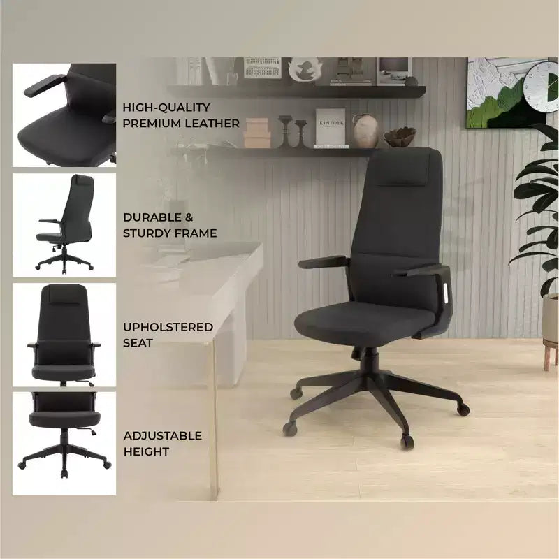 Chaise de bureau ergonomique LeisureMod Nexa à dossier haut - Hauteur réglable, pivotante, inclinable, appuie-tête rembourré, soutien lombaire, chaise de bureau pour la maison